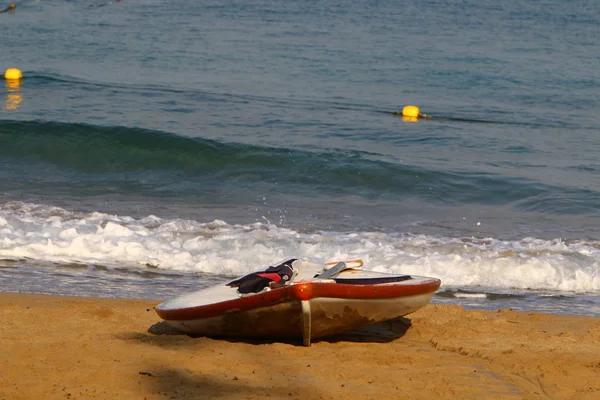 Lifeguard Boat City Beach Shores Mediterranean Sea Northern Israel — Stock Photo, Image