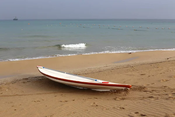 Lifeguard Boat City Beach Shores Mediterranean Sea Northern Israel — Stock Photo, Image
