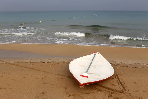 Lifeguard Boat City Beach Shores Mediterranean Sea Northern Israel — Stock Photo, Image