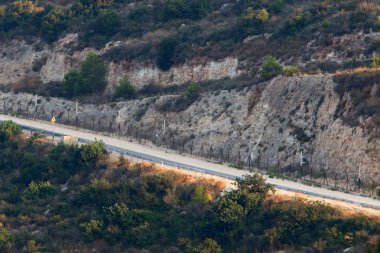 İsrail'in kuzeyinde dağlarda orman yolu 