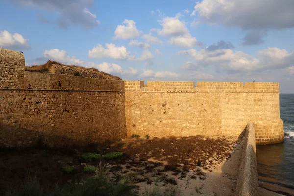 Muro Pietra Antica Fortezza Nella Città Acri Sulle Rive Del — Foto Stock