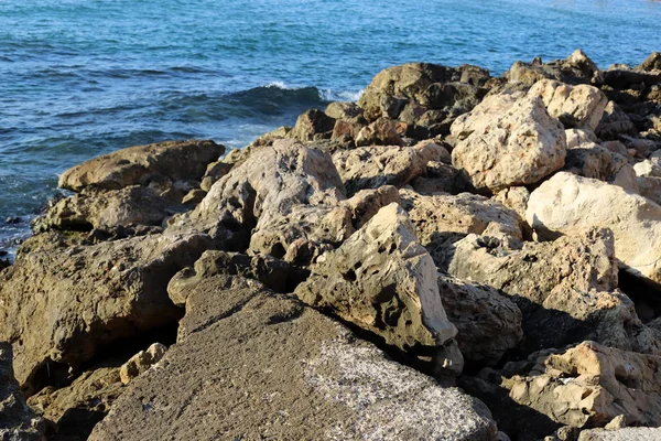 Stenarna Ligger Park Vid Medelhavets Strand Norra Israel — Stockfoto