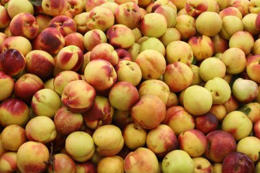 İsrail 'in kuzeyindeki Acre şehrindeki bir pazarda meyve ve sebze satılıyor. 