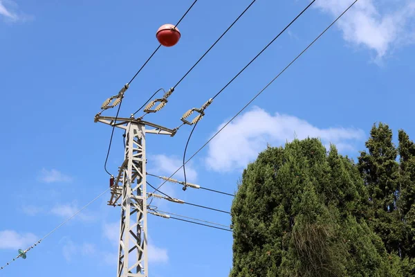 Poste Eléctrico Cables Que Llevan Corriente Norte Israel — Foto de Stock