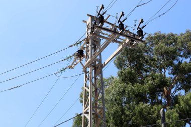 İsrail'in kuzeyinde akım taşıyan elektrik direği ve teller 