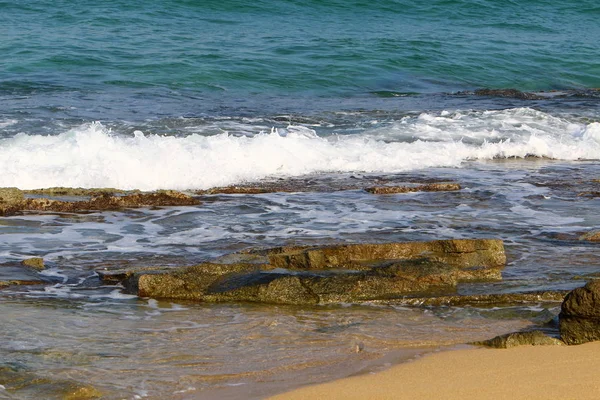 Costa Arenosa Mar Mediterrâneo Norte Israel — Fotografia de Stock