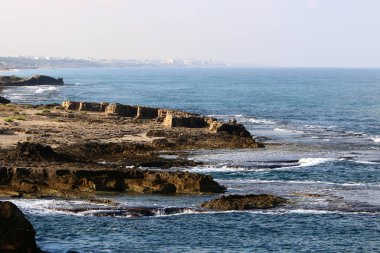 İsrail'in kuzeyinde Akdeniz'in kumlu kıyıları 