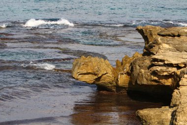 İsrail'in kuzeyinde Akdeniz'in kumlu kıyıları 