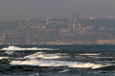 İsrail'in kuzeyinde Akdeniz'in kumlu kıyıları 