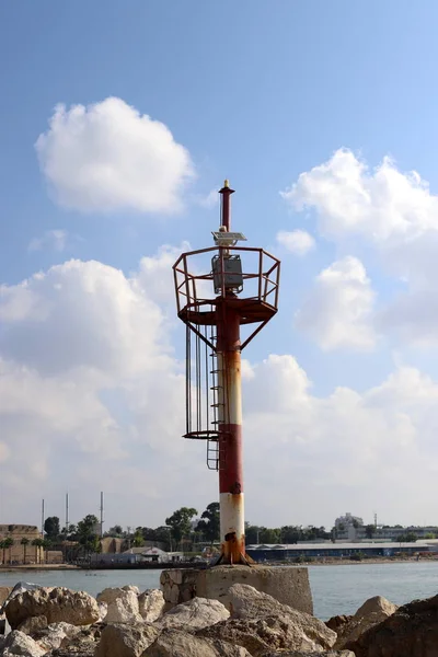 Leuchtturm Ufer Des Mittelmeeres Der Alten Stadt Acre Norden Von — Stockfoto