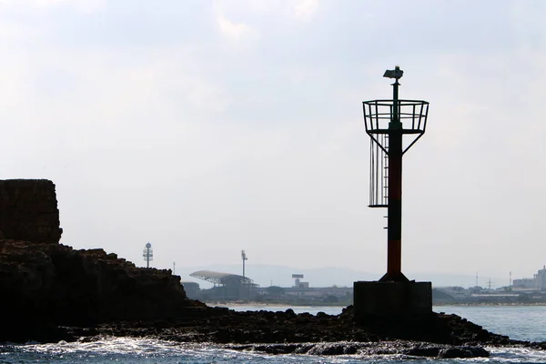 Srail Kuzeyinde Acre Eski Kentinde Akdeniz Kıyısında Deniz Feneri — Stok fotoğraf
