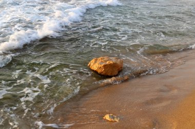 taşlar İsrail'in kuzeyinde Akdeniz kıyısında bir parkta yalan 