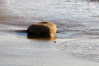 taşlar İsrail'in kuzeyinde Akdeniz kıyısında bir parkta yalan 