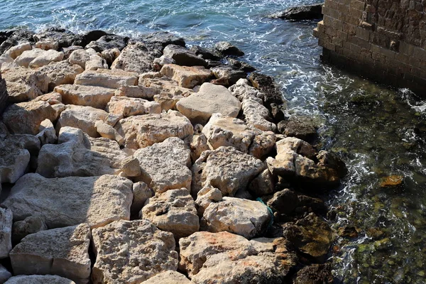 石头躺在以色列北部地中海沿岸的公园里 — 图库照片