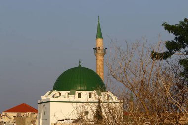 Kuzey İsrail'de Akdeniz kıyısında Acre kentinde antik haçlı kalesi bina ve yapılar  