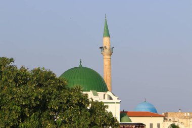 Kuzey İsrail'de Akdeniz kıyısında Acre kentinde antik haçlı kalesi bina ve yapılar  