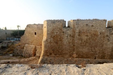 Kuzey İsrail'de Akdeniz kıyısında Acre kentinde antik haçlı kalesi bina ve yapılar  