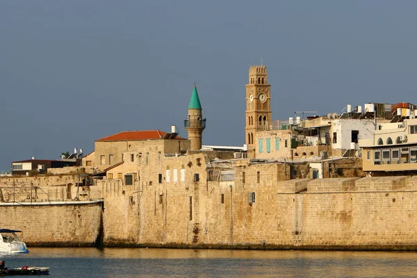 Budovy Stavby Starověké Křižácké Pevnosti Městě Acre Březích Středozemního Moře — Stock fotografie