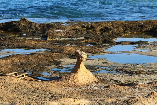 Costa Deserta Mar Mediterrâneo Norte Estado Israel — Fotografia de Stock