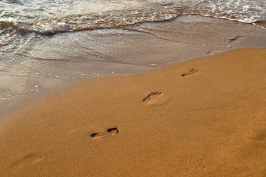 İsrail'in kuzeyinde Akdeniz kıyılarında kum ayak izleri 
