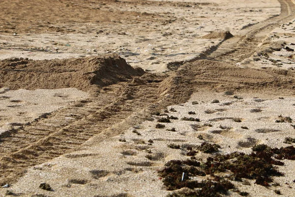 Fotavtryck Sanden Vid Medelhavets Stränder Norra Israel — Stockfoto