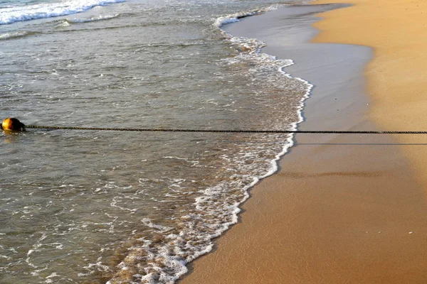 Uma Corda Uma Praia Norte Estado Israel Para Proteger Área — Fotografia de Stock