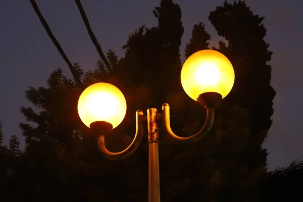 Lanterna Elétrica Lâmpada Para Iluminação Instalada Parque Cidade Norte Israel — Fotografia de Stock