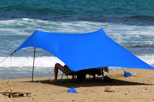 Tente Camping Sur Côte Déserte Mer Méditerranée Dans Nord Israël — Photo