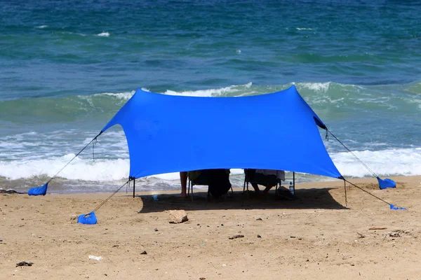 Barraca Acampamento Costa Deserta Mar Mediterrâneo Norte Israel — Fotografia de Stock