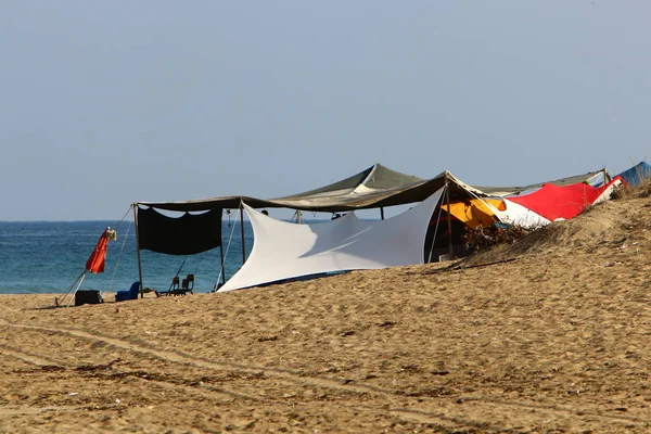 Tente Camping Sur Côte Déserte Mer Méditerranée Dans Nord Israël — Photo