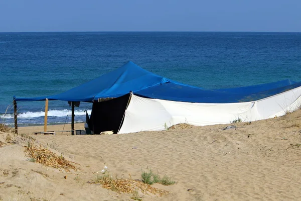 Tente Camping Sur Côte Déserte Mer Méditerranée Dans Nord Israël — Photo