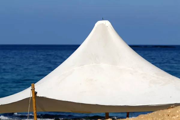 Camping Tent Deserted Coast Mediterranean Sea North Israel — Stock Photo, Image