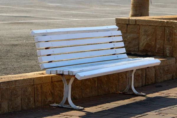 Banc Dans Parc Urbain Sur Les Rives Mer Méditerranée Dans — Photo