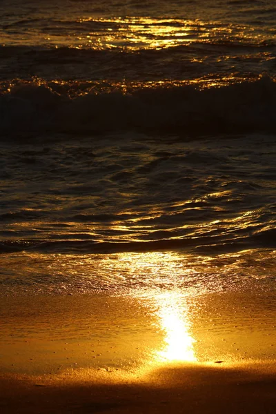 Sun Sets Horizon Mediterranean Sea Northern Israel Day Ends — Stock Photo, Image