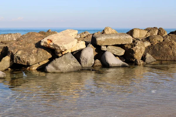 Large Stones Shells Lie Shores Mediterranean Sea North Israel — Stock Photo, Image