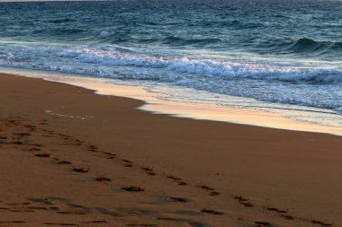İsrail'in kuzeyinde Akdeniz kıyılarında kum ayak izleri 