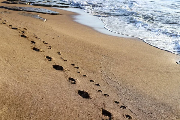 İsrail'in kuzeyinde Akdeniz kıyılarında kum ayak izleri 