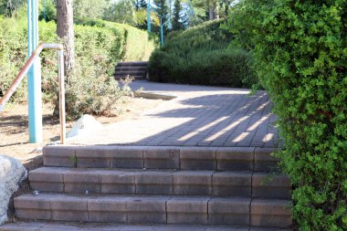İsrail devletinin kuzeyindeki bir şehir parkında bir merdiven bulunmaktadır. 