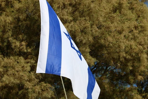 Flag Waving Wind Shores Mediterranean Sea North Israel — Stock Photo, Image