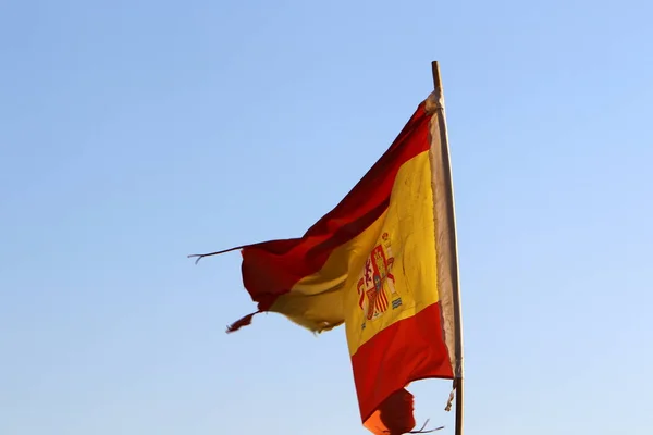 Vlag Wapperend Wind Aan Oevers Van Middellandse Zee Het Noorden — Stockfoto