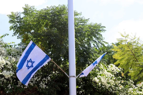 Flag Waving Wind Shores Mediterranean Sea North Israel — Stock Photo, Image