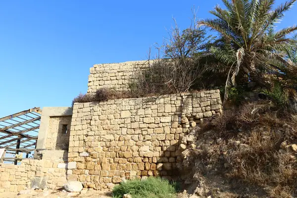 Ahziv Park イスラエル北部の地中海沿岸の十字軍時代の古代の港の遺跡 — ストック写真