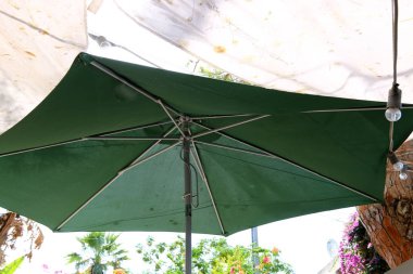 İsrail 'in kuzeyindeki Akdeniz kıyısındaki bir parkta şemsiye. 