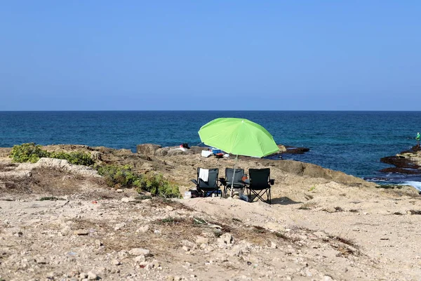 Parapluie Dans Parc Bord Mer Méditerranée Nord Israël — Photo