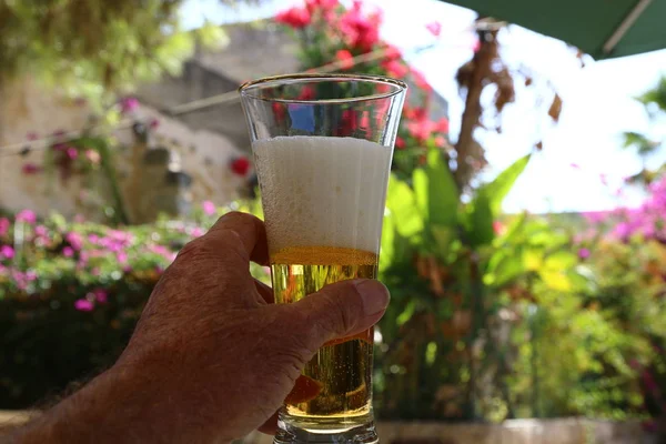 Холодне Свіже Пиво Склянці Ресторану Ізраїлі — стокове фото