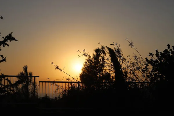 Sol Põe Sobre Horizonte Mar Mediterrâneo Norte Israel Dia Termina — Fotografia de Stock