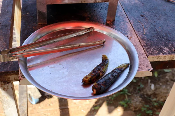 Termékek Grillezett Faszén Grill Egy Piknik Izraelben — Stock Fotó