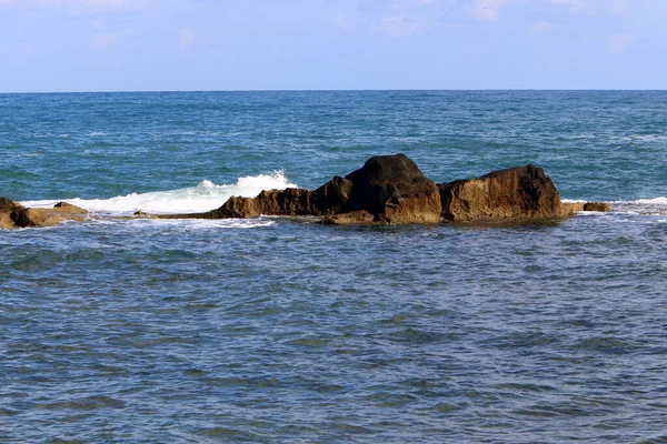 Costa Mediterrânica Norte Estado Israel Pessoas Não São Visíveis Tudo — Fotografia de Stock