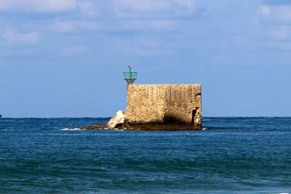 Alter Leuchtturm Ufer Des Mittelmeeres Der Stadt Acre Norden Israels — Stockfoto