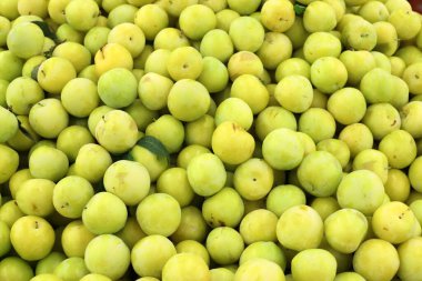 İsrail 'in kuzeyindeki Acre şehrindeki bir pazarda meyve ve sebze satılıyor. 